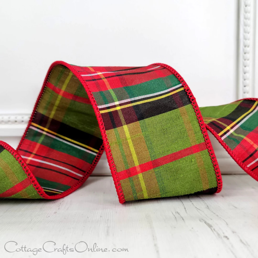 D. Stevens Christmas Wired Ribbon, 2.5, Olive Green, Red Faux Dupioni Tartan Plaid TEN YARD ROLL ... | Etsy (US)