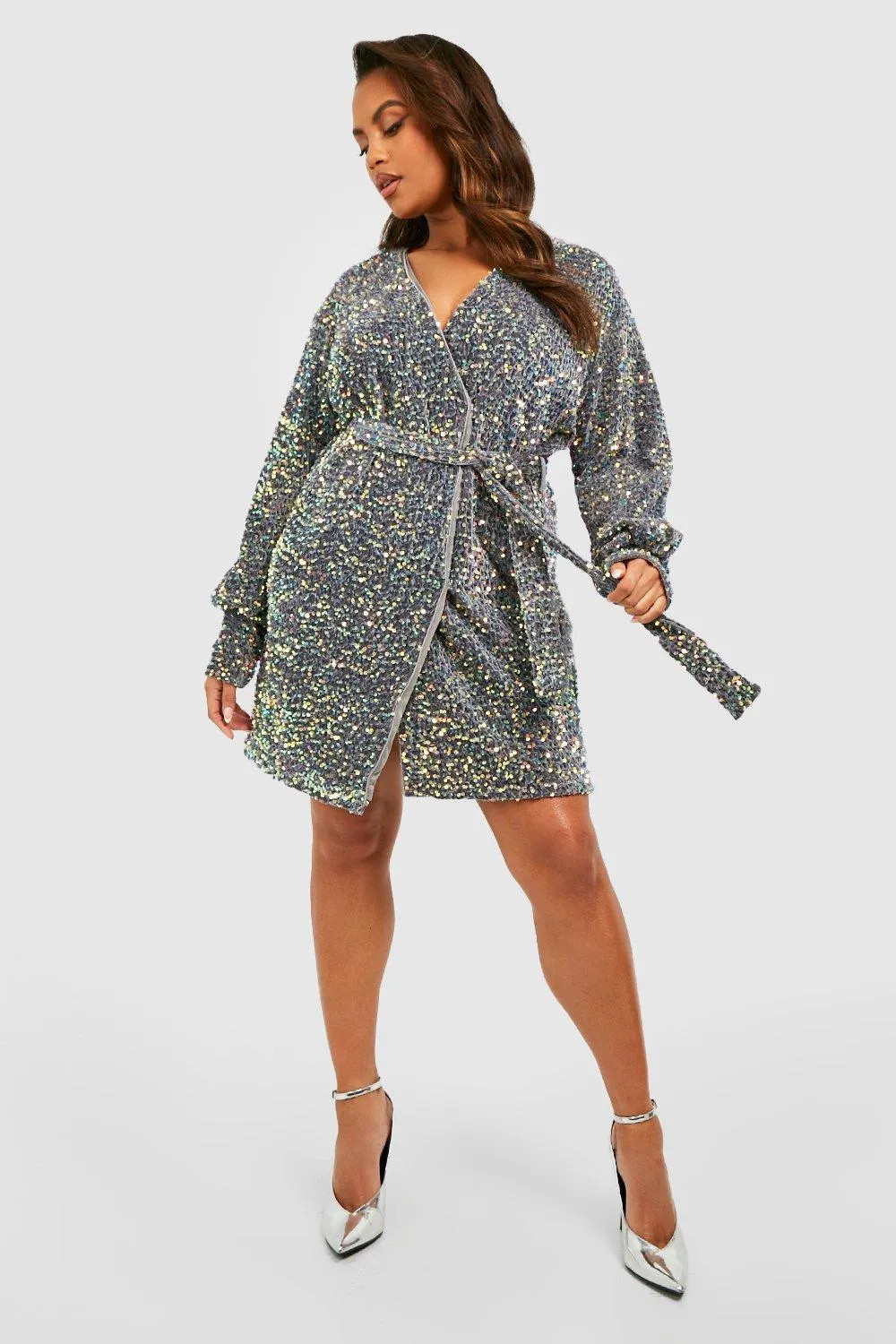 Plus Velvet Sequin Wrap Dress | boohoo (US & Canada)