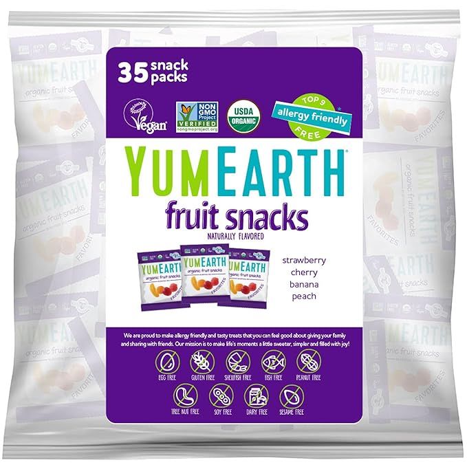 YumEarth Organic Fruit Snacks - Fruit Gummies Snack Packs, Gluten Free Snacks for Kids - Allergy ... | Amazon (US)