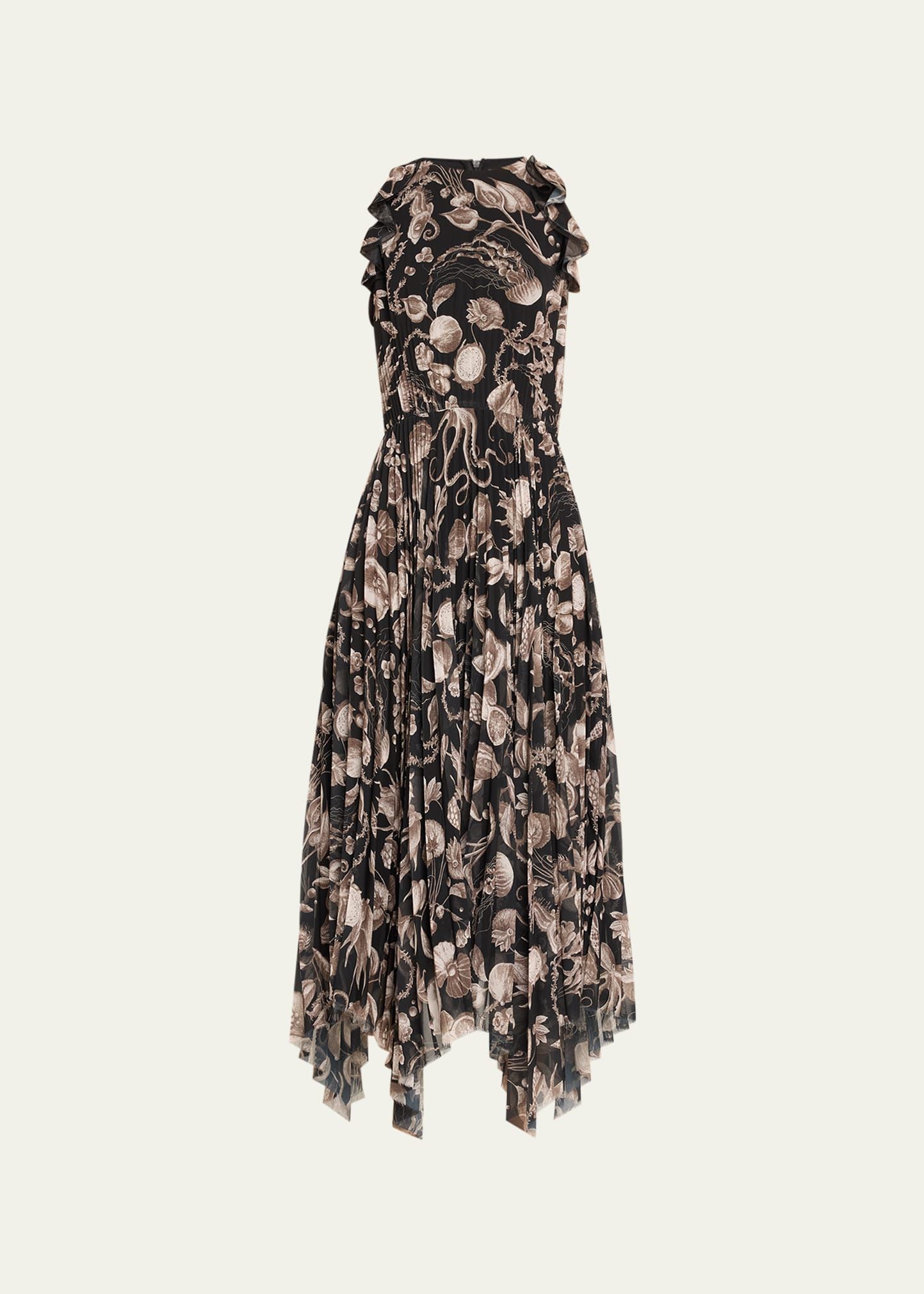 Jason Wu Collection Marine Print Pleated Chiffon Midi Dress | Bergdorf Goodman