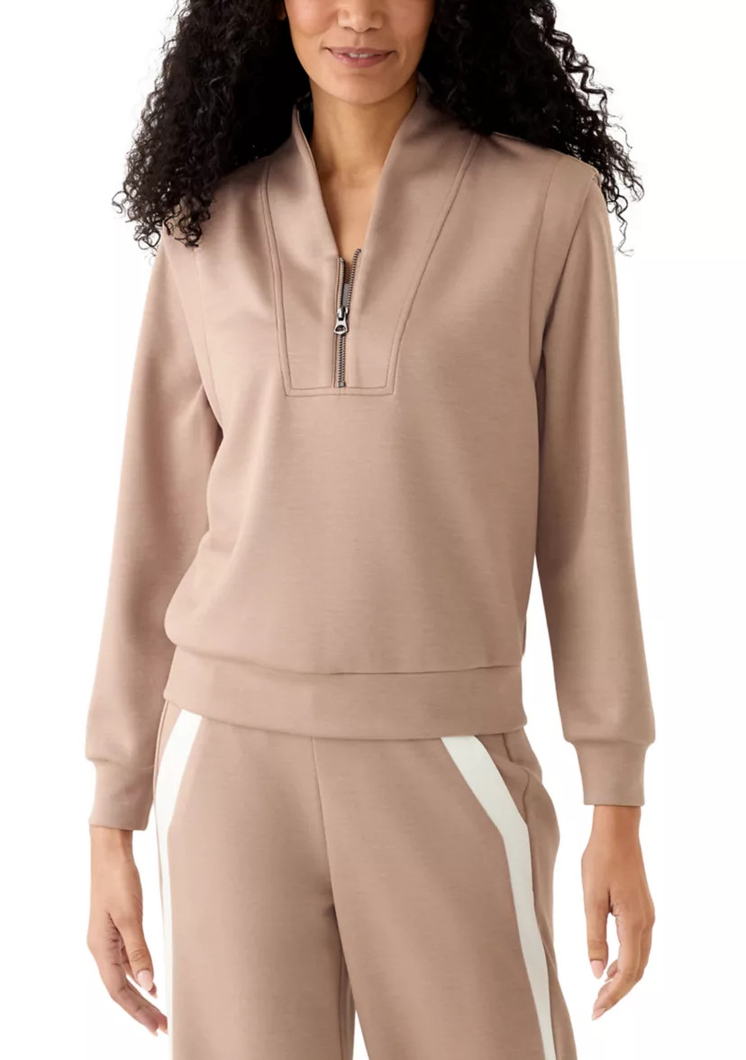 Women's Long Sleeve Zip Placket Scuba Sweatshirt | Belk