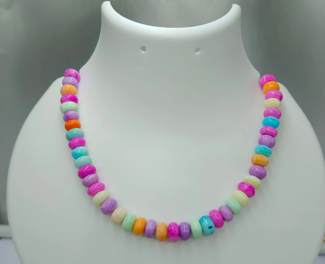 Trendy Chunky Candy Opal Necklace, Rainbow Necklace, Multi Color Beaded Jewelry, Boho Colorful Su... | Etsy (US)