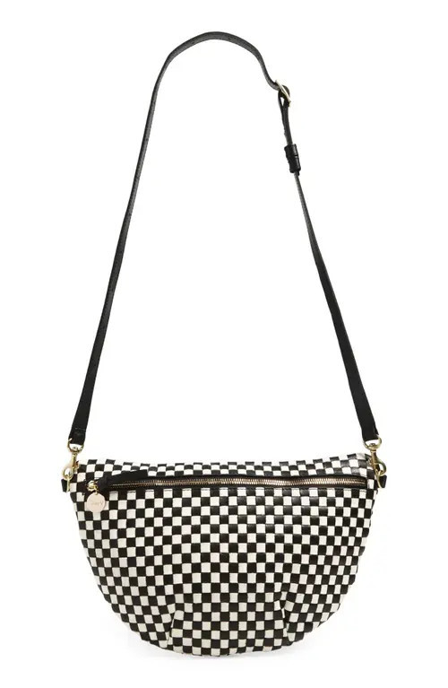 Clare V. Grande Woven Leather Belt Bag in Black And Cream Checker at Nordstrom | Nordstrom