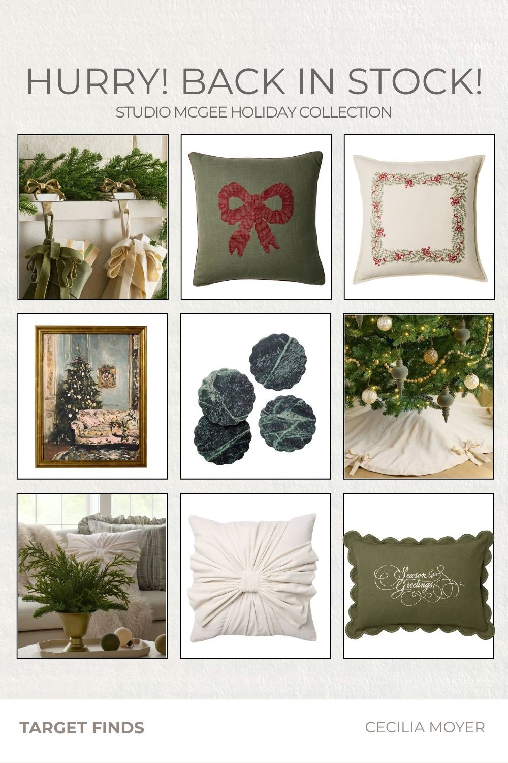 Target Find! Studio McGee Holiday Christmas Collection are now back in stock! Beautiful embroidered throw pillows, Christmas artwork, tree skirt, bow throw pillow, greenery, coasters, etc. 

Neutral Style - Neutral Home - Vintage Home 

 #LTKHoliday #LTKHome #LTKFindsUnder50