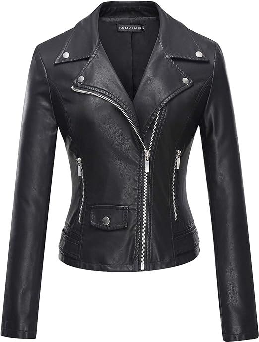 Tanming Women's Faux Leather Moto Biker Short Coat Jacket | Amazon (US)