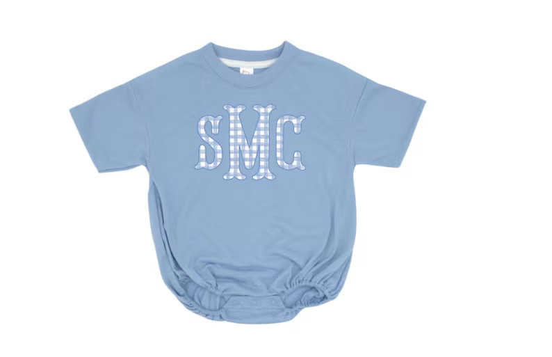 Custom Monogrammed T Shirt Bubble Romper, Fishtail Blue Boys Gingham Personalized Baby Toddler Pr... | Etsy (US)