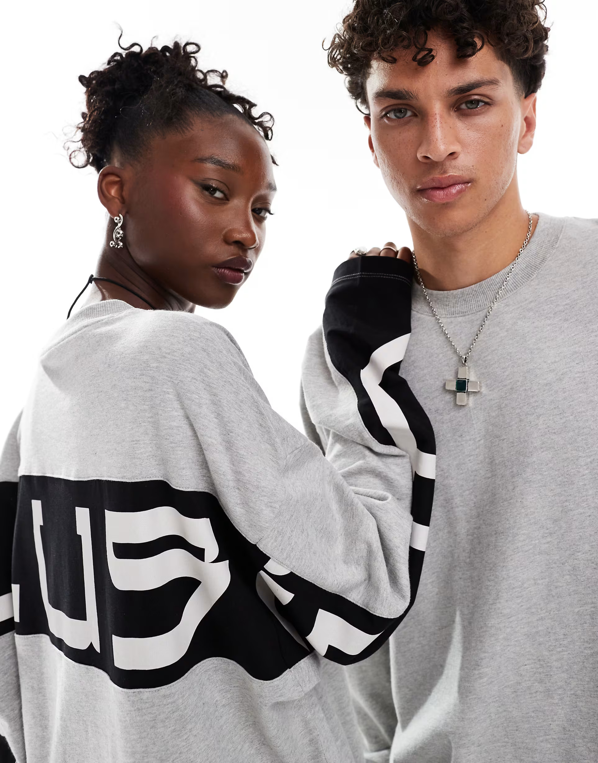 COLLUSION Unisex skater gray heather long sleeve T-shirt with back panel in black | ASOS (Global)