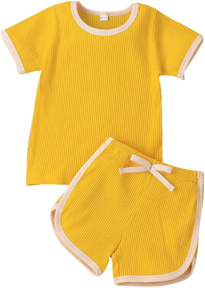 Unisex Toddler Baby Boy Girl Summer Clothes Short Sleeve T-Shirt Tops+Short Pants Ribbed Two Piec... | Amazon (US)