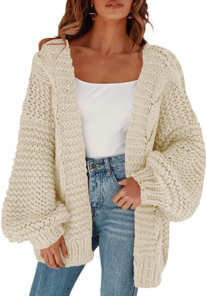 Remikstyt Womens Chunky Cardigan Cable Knit Oversized Open Front Cardigan Sweaters | Amazon (US)