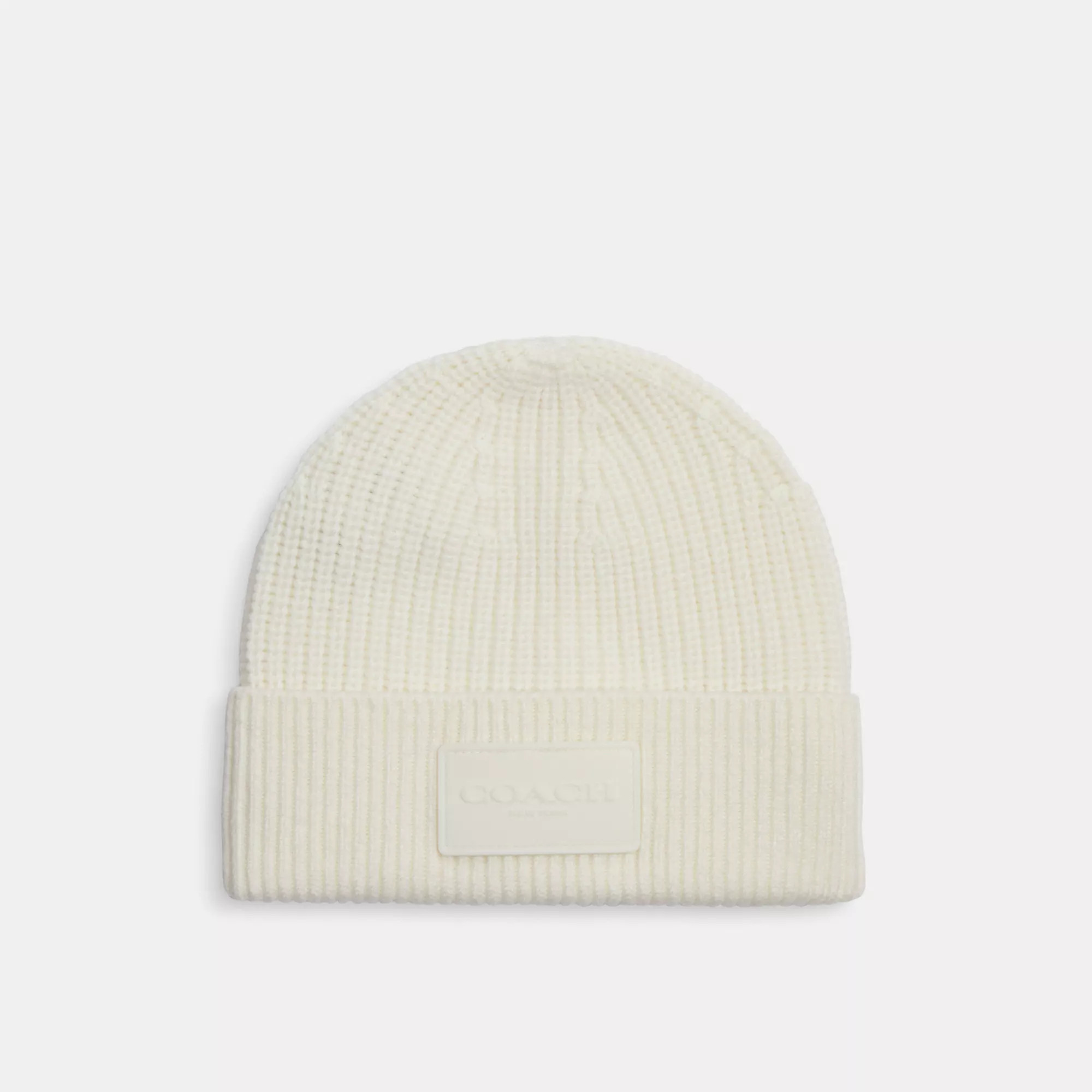 COACH Knit Beanie With Rubber Patch - White - Wool | Coach Outlet CA