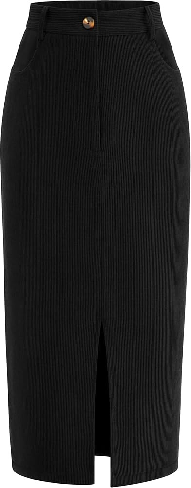PRETTYGARDEN Women's Fall Midi Pencil Skirts Dressy Casual Work Office High Waisted Long Slit Cor... | Amazon (US)