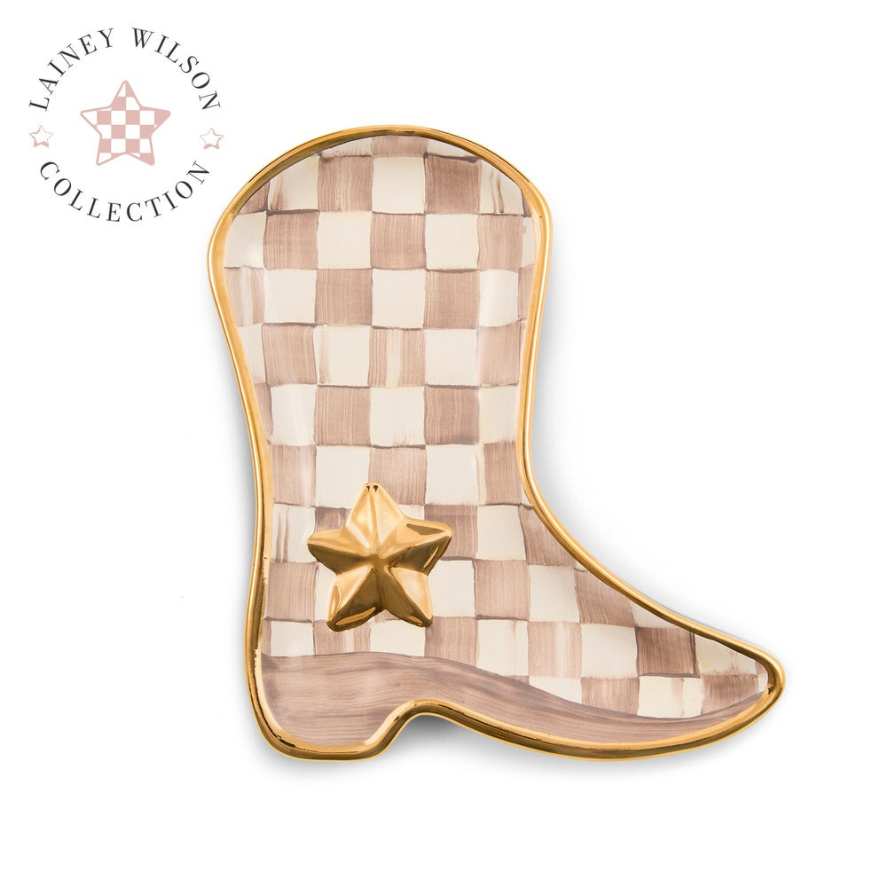 Lainey Wilson Mocha Check Cowgirl Boot Dish | MacKenzie-Childs