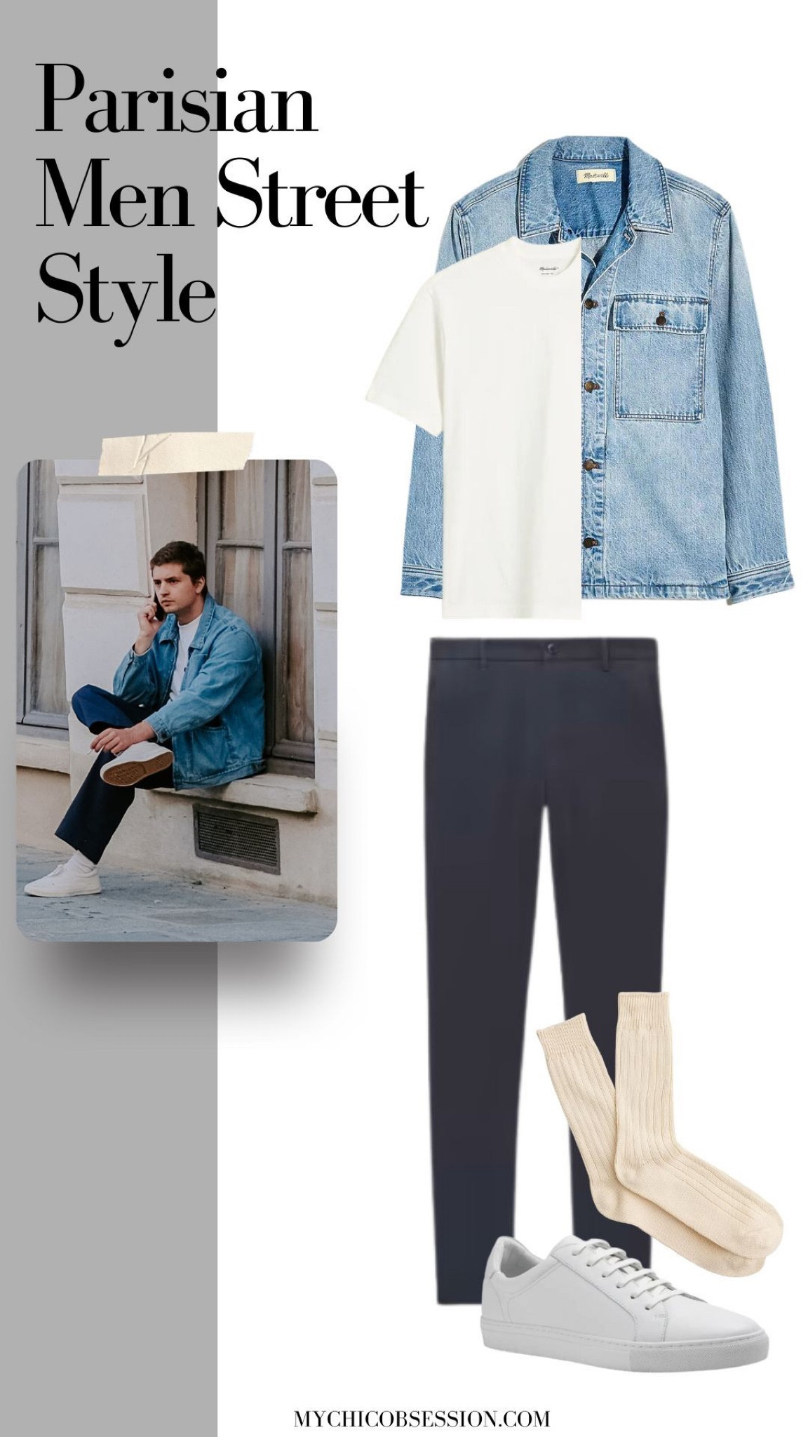 Wondering how to elevate your denim jacket? Try a pair of chinos, a clean white tee, and a simple pair of white sneakers and socks. 

#LTKstyletip #LTKmens #LTKSeasonal