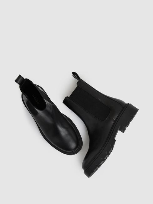 Leather Cleated Sole Chelsea Boots in Black | Reiss UK