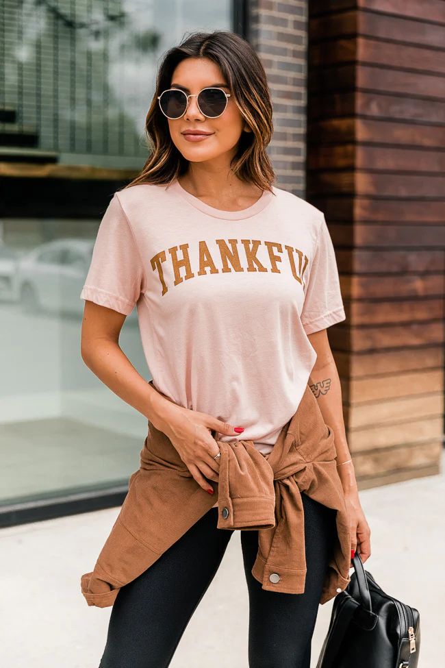 Thankful Varsity Peach Graphic Tee | The Pink Lily Boutique