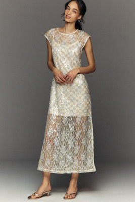 Siempre Sequin Sheer Overlay Midi Dress | Anthropologie (US)
