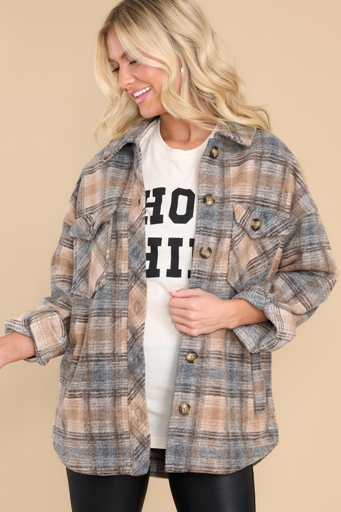 Do What You Like Camel Plaid Shacket Brown | Red Dress 