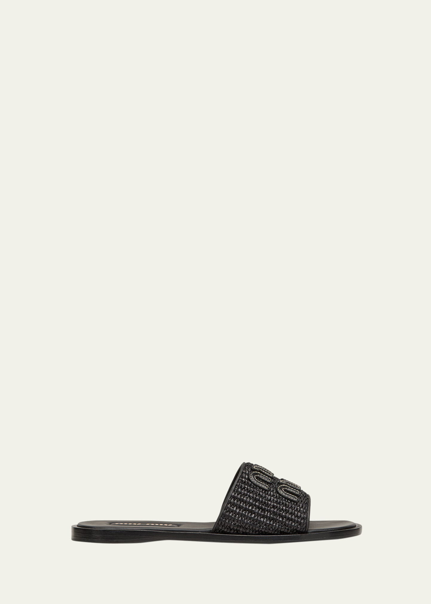 Miu Miu Raffia Logo Flat Slide Sandals | Bergdorf Goodman