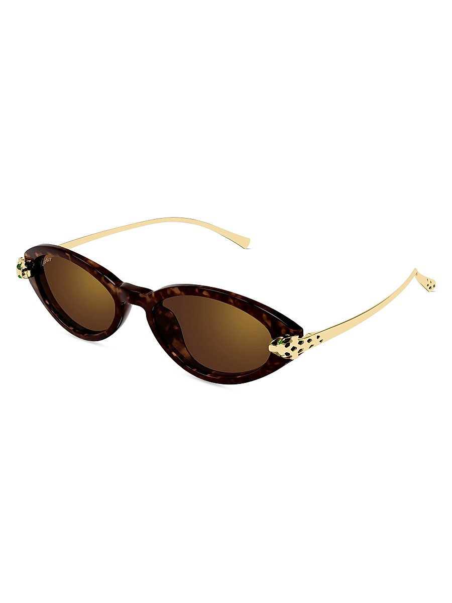 Women's Panthère Classic 52MM 24K-Gold-Plated Almond Sunglasses - Gold Brown | Saks Fifth Avenue