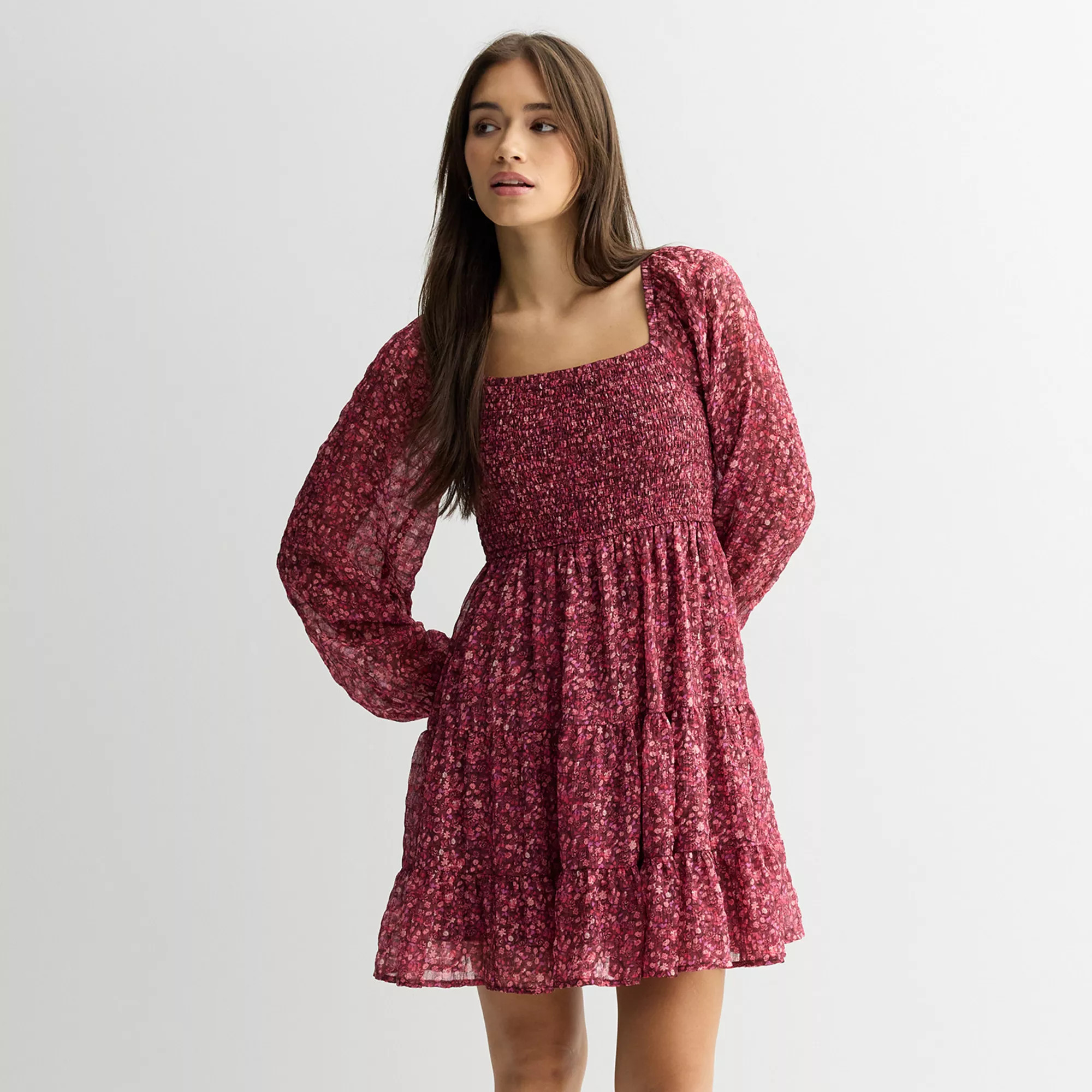 Juniors' Rewind Long Sleeve Smocked Skater Dress | Kohl's
