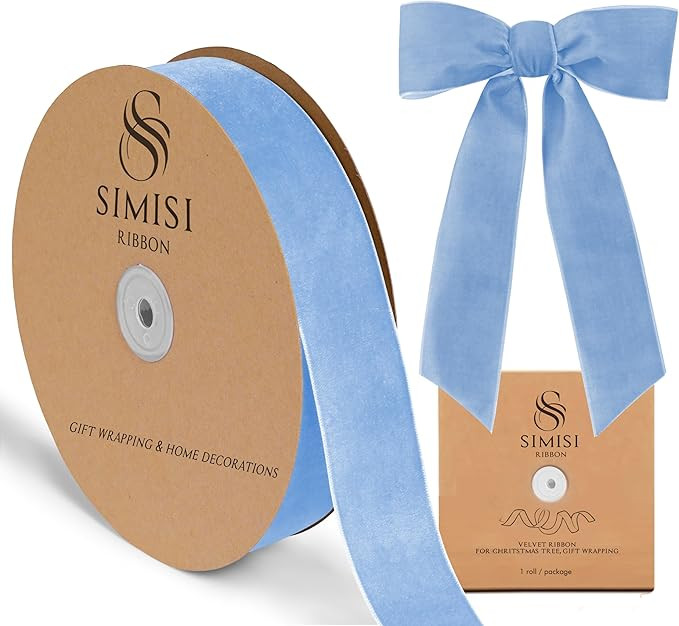 Light Blue Velvet Ribbon 1.5'' 25 Yards for Christmas Tree, Gift Wrapping, Flower Bouquet, Wreath... | Amazon (US)