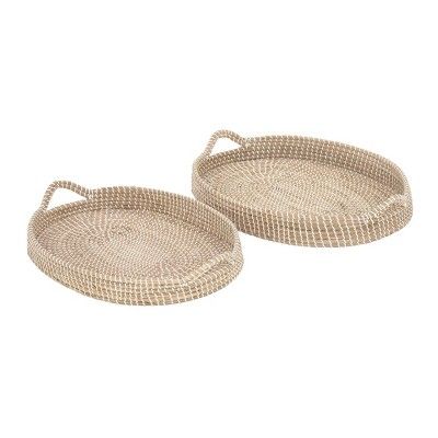Set of 2 Oval Natural Seagrass Trays with Handles White/Brown - Olivia & May | Target