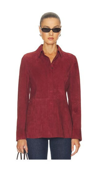 FRAME The Suede Shirt in Red. - size S | Revolve Clothing (Global)