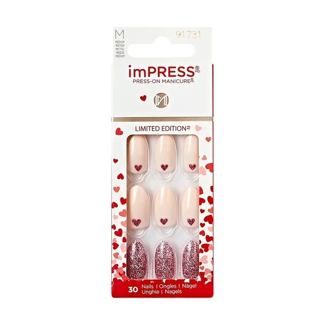 imPRESS Valentine Press-On Nails, No Glue Needed, Pink, Medium Almond, 33 Ct. | Walmart (US)
