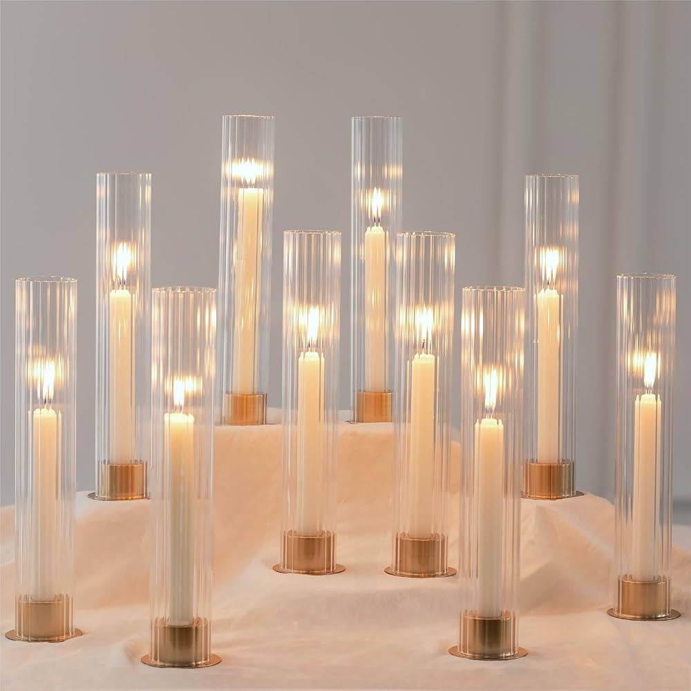 NUPTIO Hurricane Candle Holder for Centerpiece: Set of 10 Metal Taper Candle Holders with Fluted ... | Amazon (US)