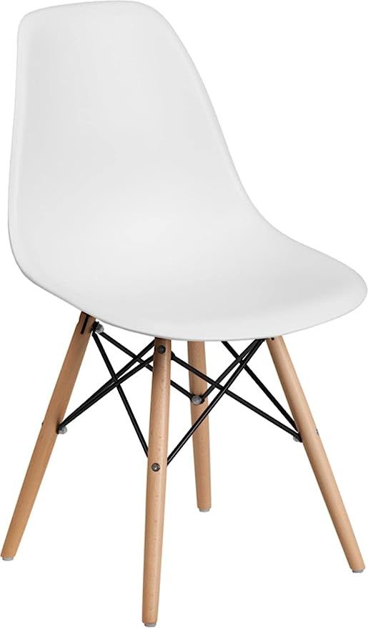 Amazon.com - Flash Furniture Elon Series White Plastic Chair with Wooden Legs - Chairs | Amazon (US)