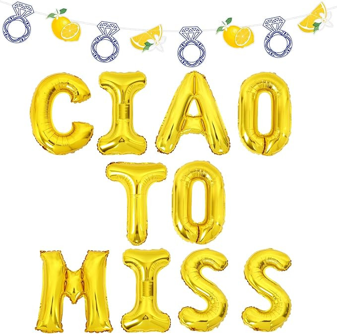 Sursurprise Gold Ciao to Miss Balloons, Italian Lemon Banner for Bridal Shower Decorations, Medit... | Amazon (US)