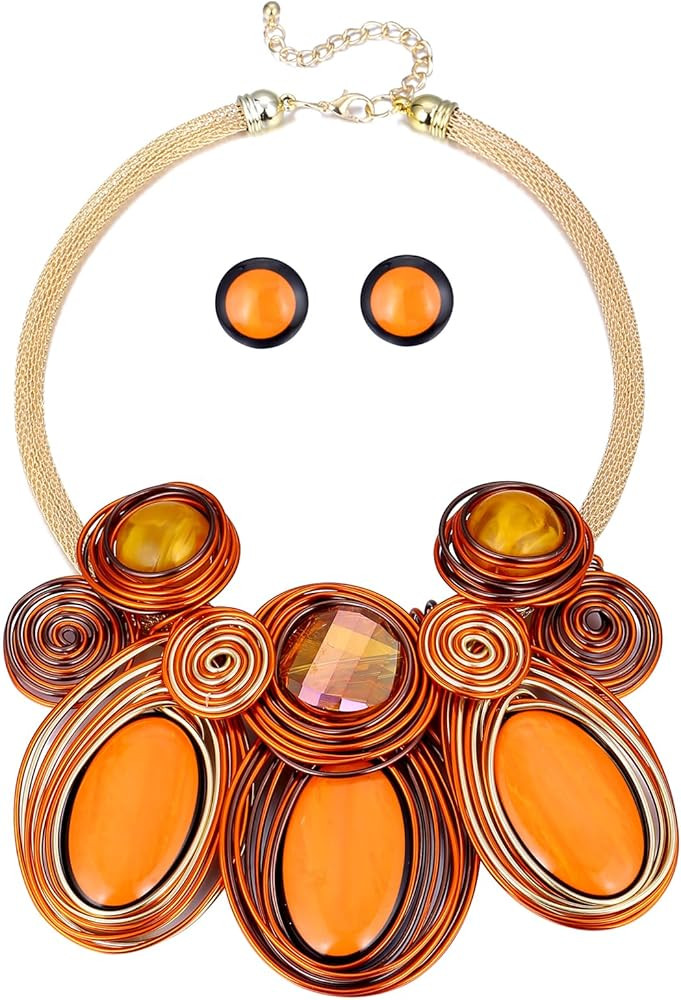 African Jewelry Set for Women Crystal Rhinestone Statement Ethnic Style Necklace Earring Set Colo... | Amazon (US)
