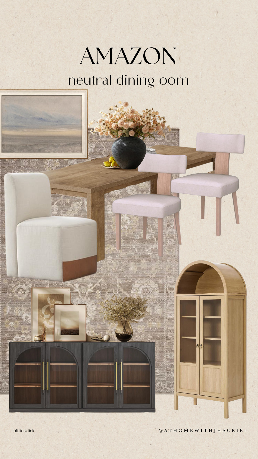 Amazon dining room furniture, neutral dining room decor, modern wood dining table, upholstered dining chairs neutral, cream accent chair dining, arched cabinet wood, black sideboard cabinet, glass door buffet cabinet, neutral area rug dining room, framed landscape art neutral, organic modern dining space, affordable dining room furniture, amazon furniture finds, neutral home styling, warm wood dining decor, minimalist dining room, contemporary dining furniture, at home with jhackie 

 

#LTKHome