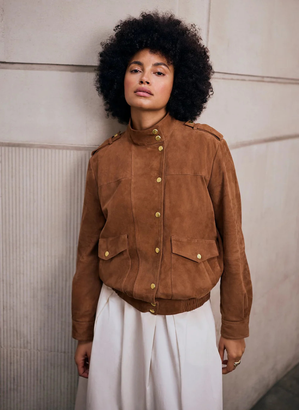 Tan Suede Pilot Bomber Jacket | Mint Velvet