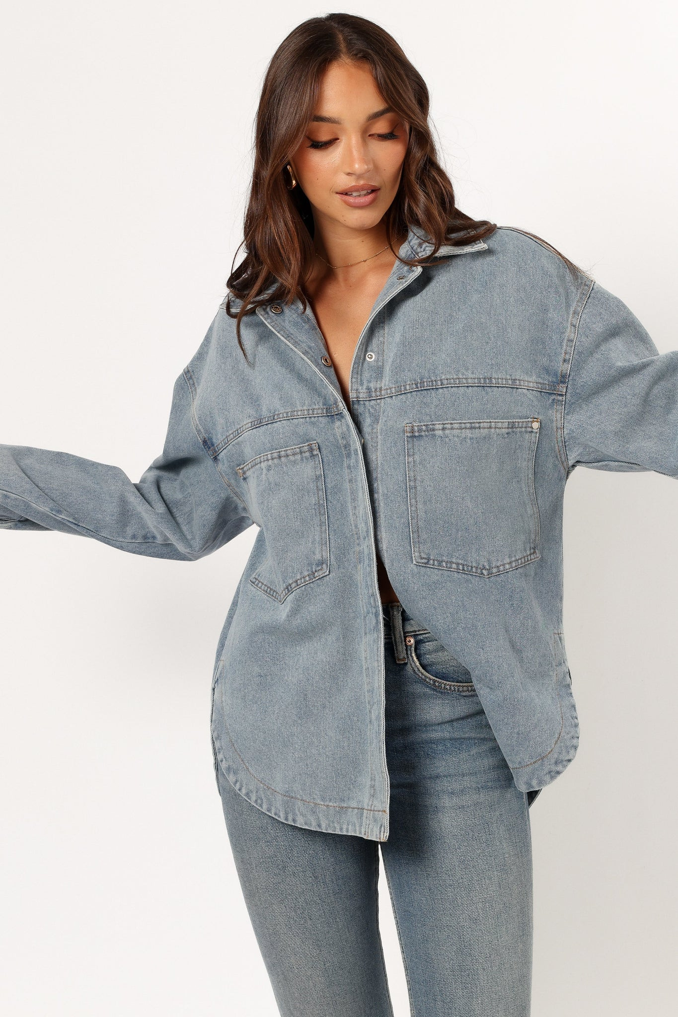 Cassie Oversized Denim Shacket - Blue | Petal & Pup (US)