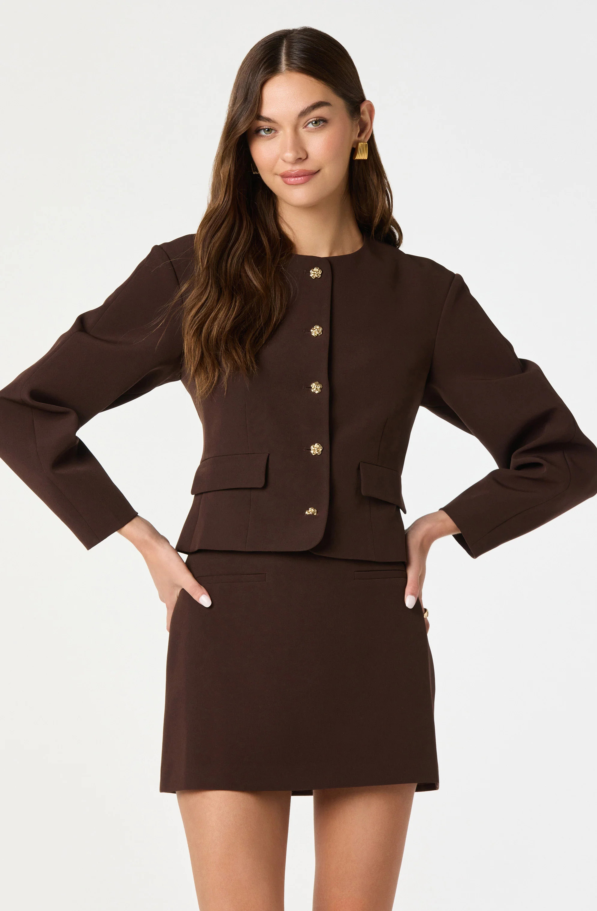 Collarless Tailored Blazer - Brown / XS | ASTR The Label (US)