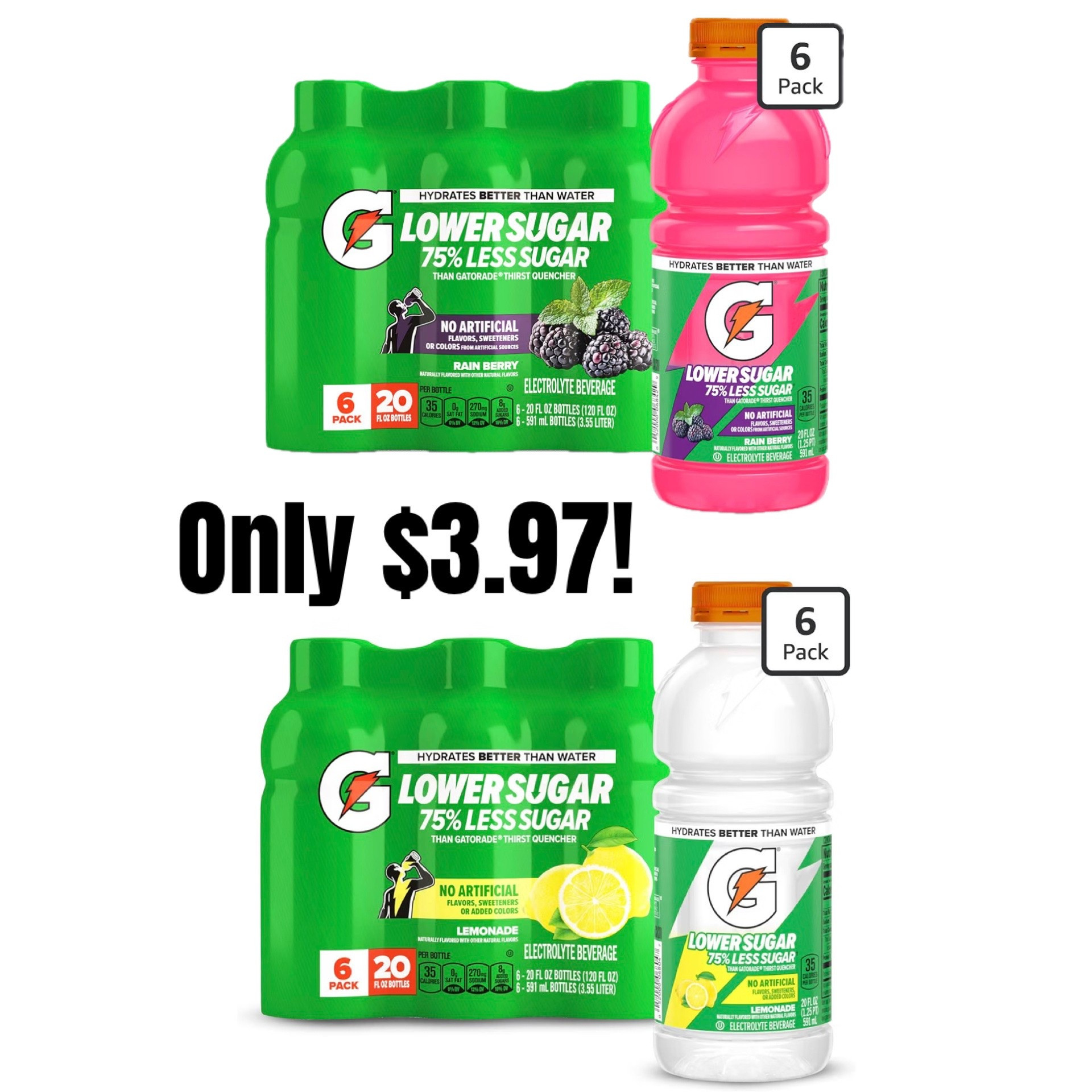 Back on sale! 6 packs of Lower Sugar Lemonade & Rain Berry Gatorade are only $3.97 today at Amazon!! Excellent deal for a tasty electrolyte option that contains no artificial colors, flavors or sweeteners. Going fast at this price! 🍋

#LTKActive #LTKSaleAlert #LTKselfcare