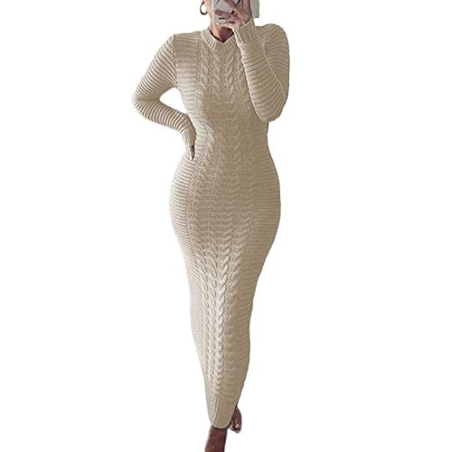 chouyatou Women's Sexy Crewneck Long Sleeve Cable Knit Bodycon Maxi Pullover Sweater Dress | Amazon (US)