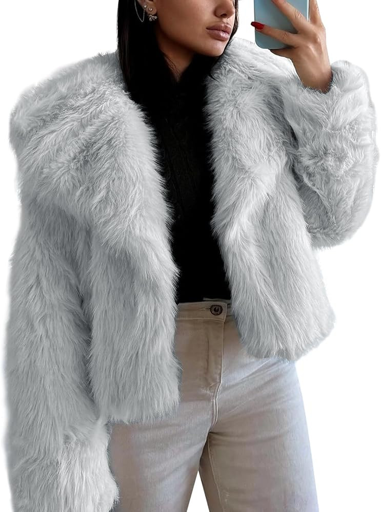 Flygo Women's Faux Fur Coat Fluffy Faux Fur Jacket Long Sleeve Lapel Furry Winter Jackets Shaggy ... | Amazon (US)