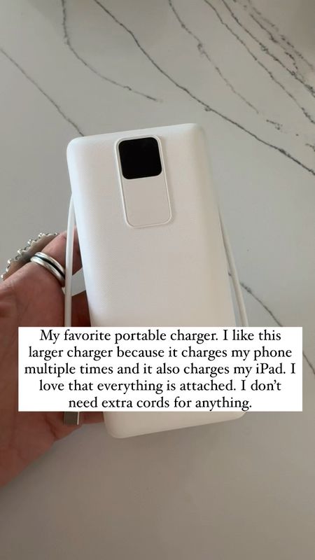 My favorite portable charger. It is the larger portable charger but it’s my favorite size because it charges my phone MULTIPLE times (including my AirPods) and it also charges my iPad. I can also be used for Samsung and Google. 

#LTKfindsunder50 #LTKtravel #LTKVideo