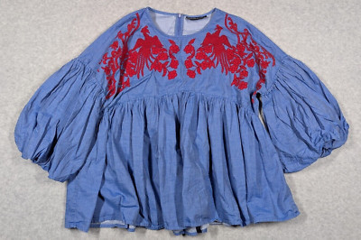 Hemant & Nandita Women Medium Floral Lianna Balloon Sleeve Peasant Applique | eBay US