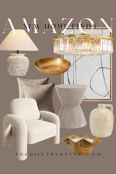 AMAZON Neutral Modern Home Finds: Accent Chair, Chandelier, Wall Decor, Gold Accents, Side Table, Vases & Vessels.

#LTKhome #LTKSeasonal