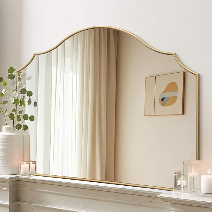 Besdomus Gold Scalloped Wall Mirror: 40"x29" Large Wooden Bathroom Mirror | Amazon (US)