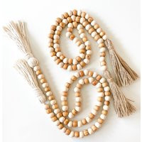 Wood Bead Garland, Rustic Decor, Boho Farmhouse Modern Handmade Garland With Tassels, Two Tone | Etsy (US)