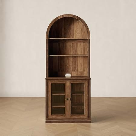 Monos 77-Inch Tall Modular Arched Bookcase with Acrylic Doors, Walnut | Modular Setup, Vintage-In... | Amazon (US)