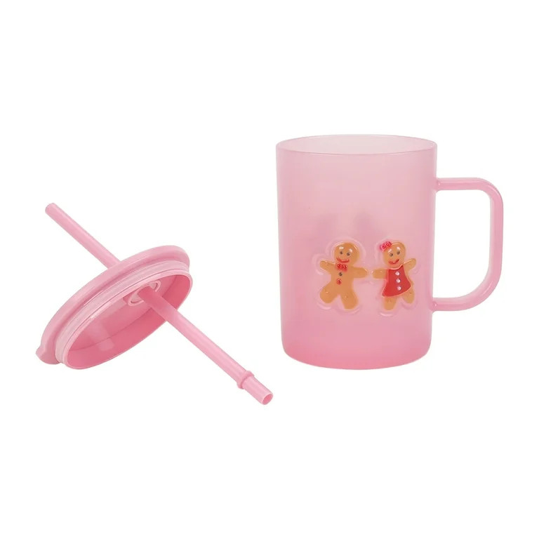 20 Ounce Pink Frosted Acrylic Gingerbread Mug with Lid and Straw, by Holiday Time | Walmart (US)