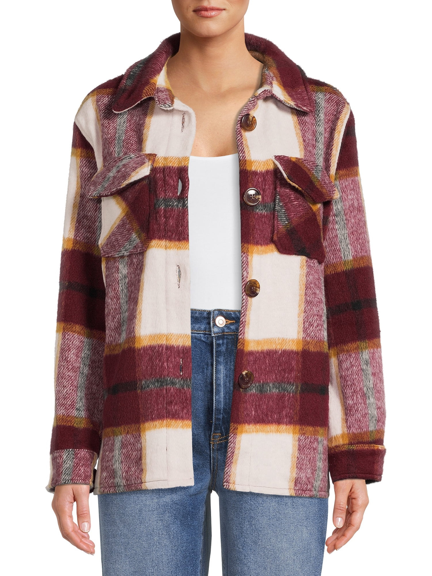 Jason Maxwell Women's Long Sleeve Relaxed Fit Plaid Fashion Jacket - Walmart.com | Walmart (US)