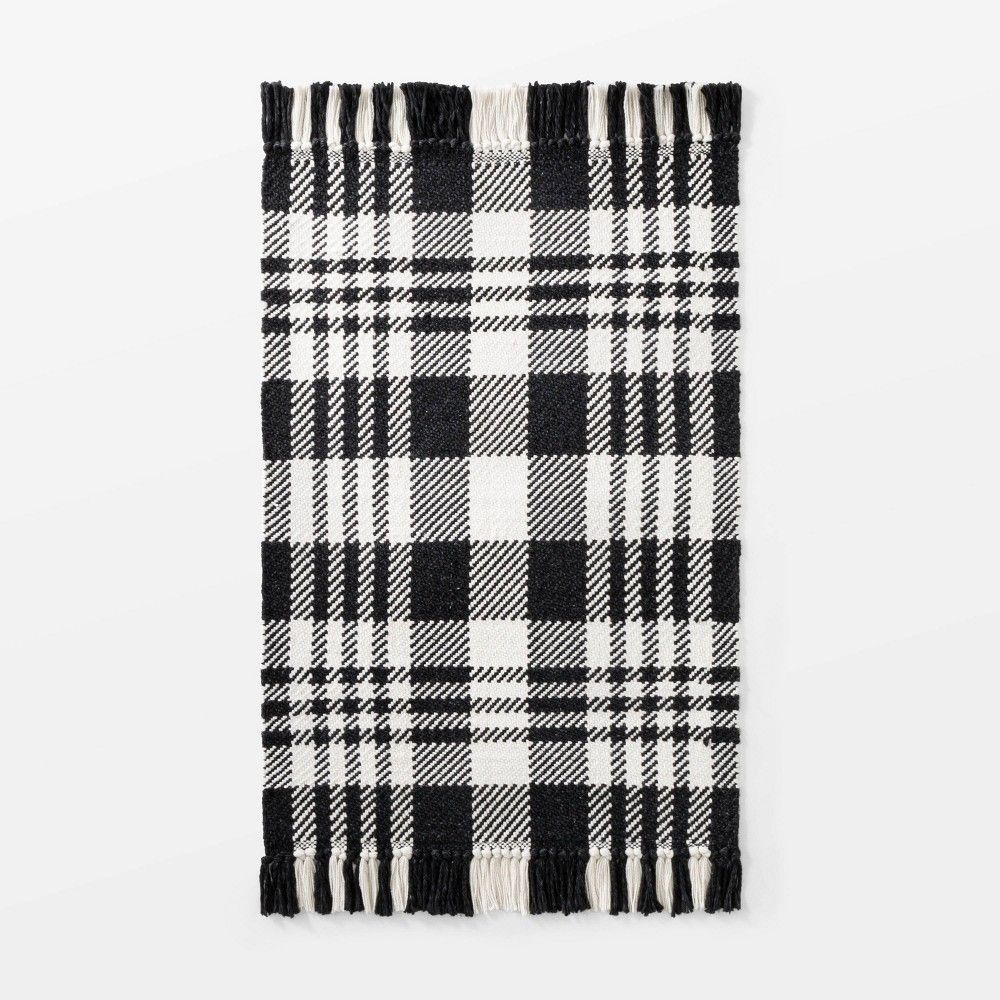 2'1""x3'2"" Indoor/Outdoor Scatter Plaid Rug Black - Threshold designed by Studio McGee | Target