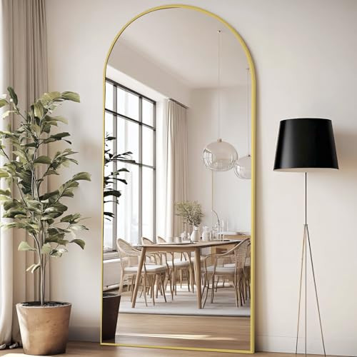 76"X34" Large Floor Mirror Full Length, Gold Arched Full Length Mirror with Stand, Hanging or Leaning Standing Full Body Mirror for Bedroom Living Room Gym, Tempered Glass | Amazon (US)