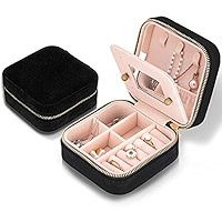 Smileshe Travel Jewelry Box with Mirror, Velvet Mini Case for Women Girls, Small Portable Gifts Orga | Amazon (US)